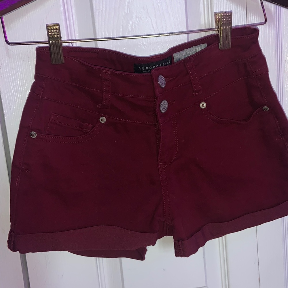 Burgundy High-Waisted Jean Shorts- Women’s Size 0